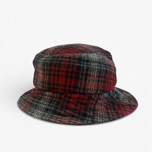 Vintage Red Tartan Plaid Eddie Bauer Cabin Grunge Fisherman Bucket Hat Sz Small